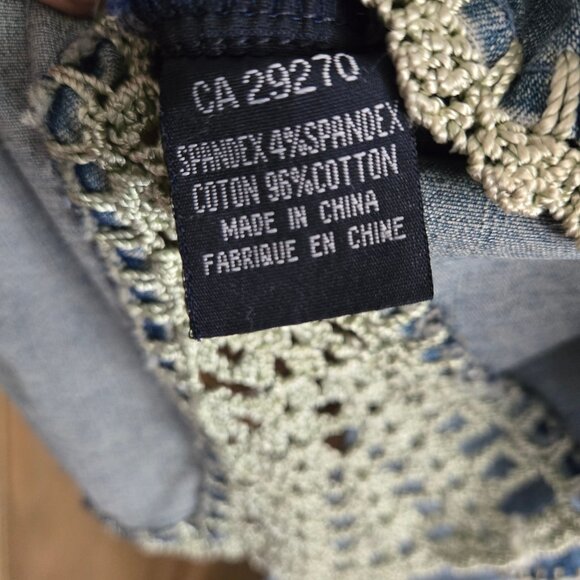 Y2K Denim Jean Jacket Crochet Trim Applique Size 11 Boho Fairy Grunge Stretch - Picture 13 of 13